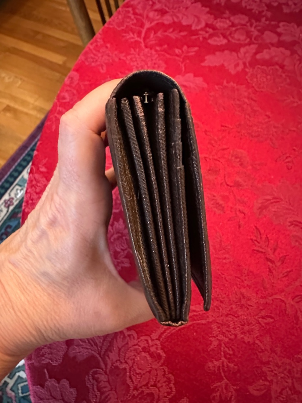 Burberry Dark Brown Leather Plaid Embossed Long Snap Wallet - Picture 4 of 13